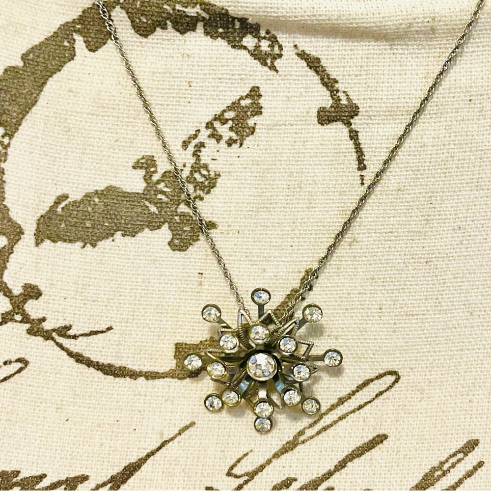 Vintage 1930s Art Deco Starburst Rhinestone Pendant Necklace